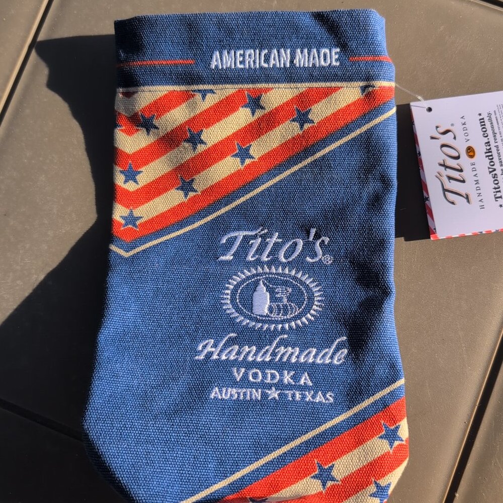 Titos Vodka Bottle Gift Bag Drawstring Collectible Canvas USA Patriotic Color